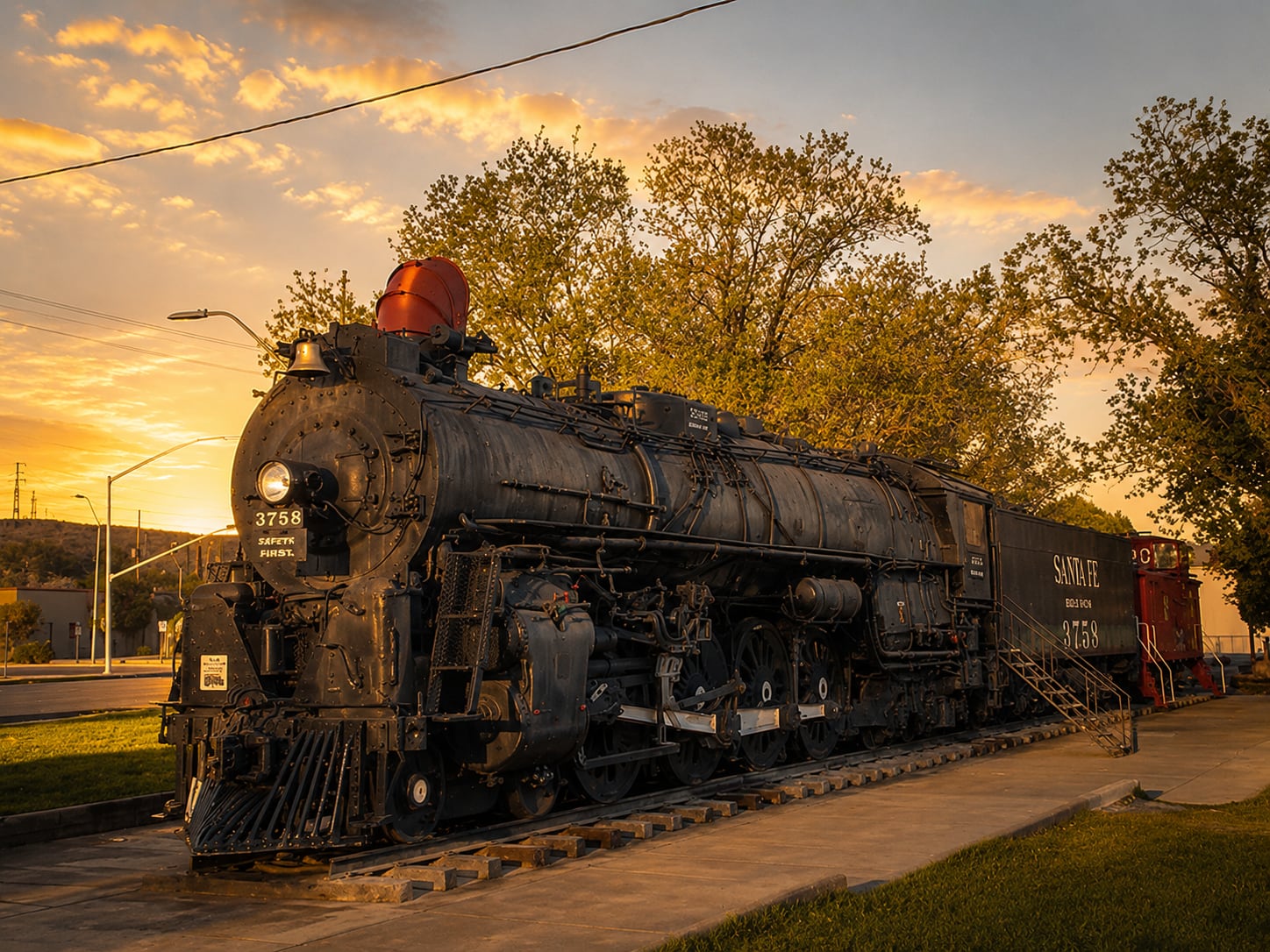 Historic train and downtown Kingman streetscape along Route 66